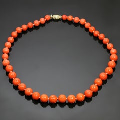 Red Coral Diamond Yellow Gold Clasp Beads Necklace