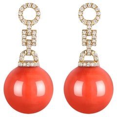 Momo Coral Diamonds Dangle Earrings in 14 Karat Yellow Gold