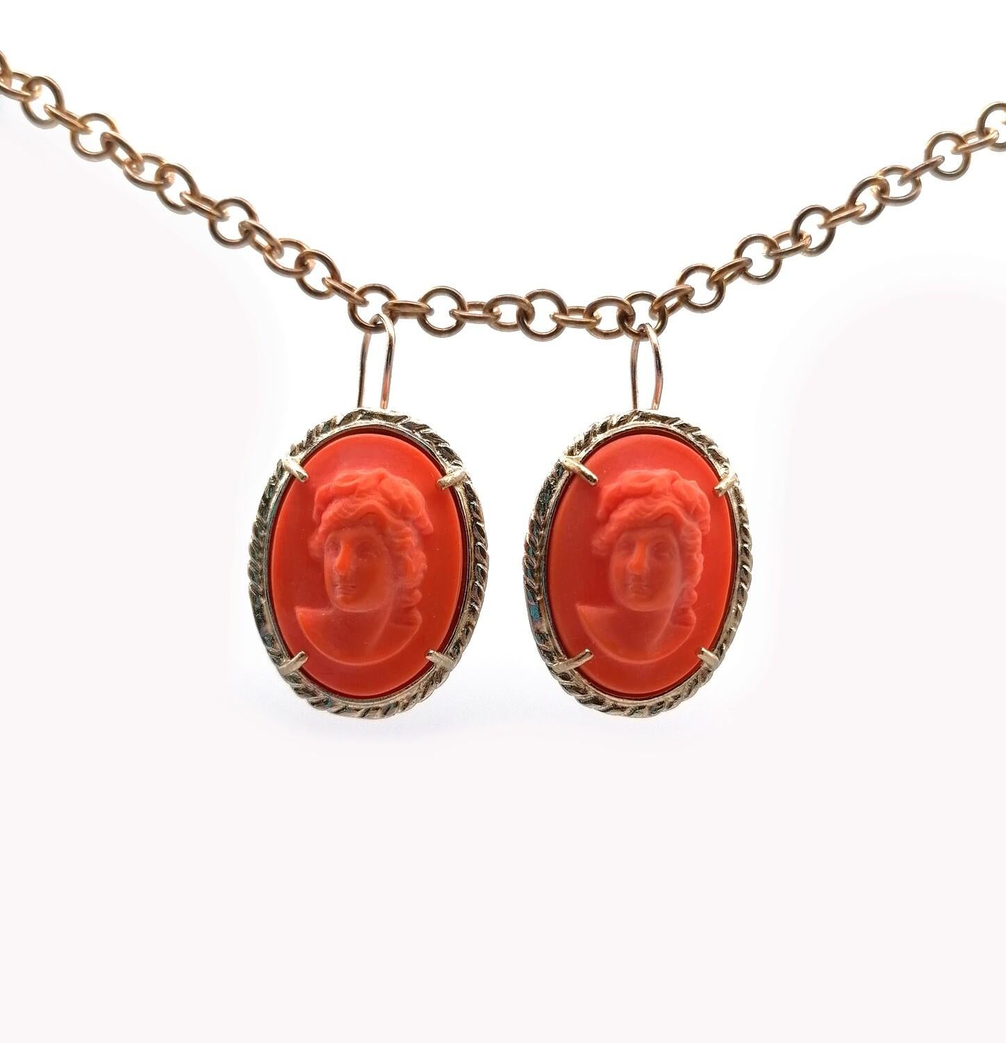 Red Coral Earrings in Pure Bronze and Glass Paste by Patrizia Daliana In New Condition For Sale In Firenze, FI