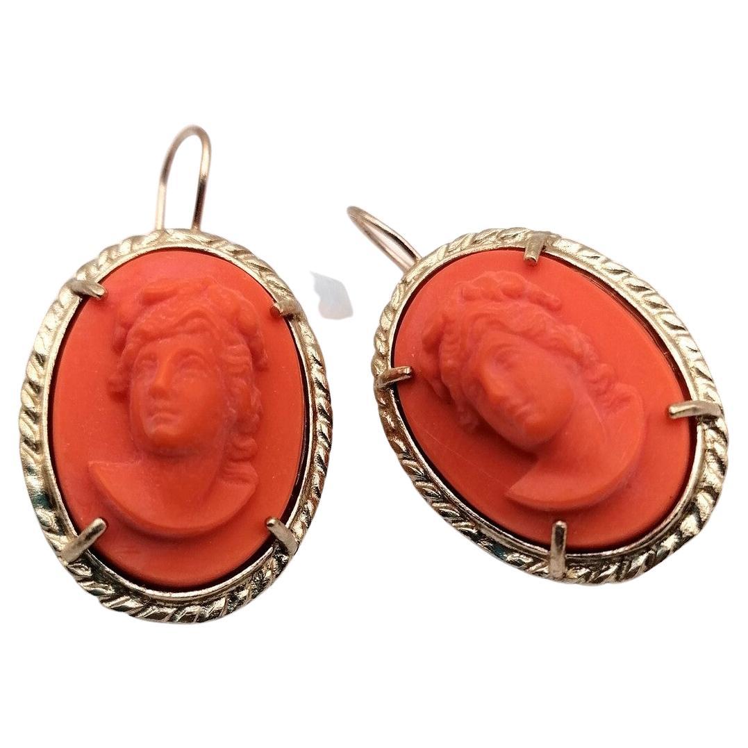 Red Coral Earrings in Pure Bronze and Glass Paste by Patrizia Daliana For Sale