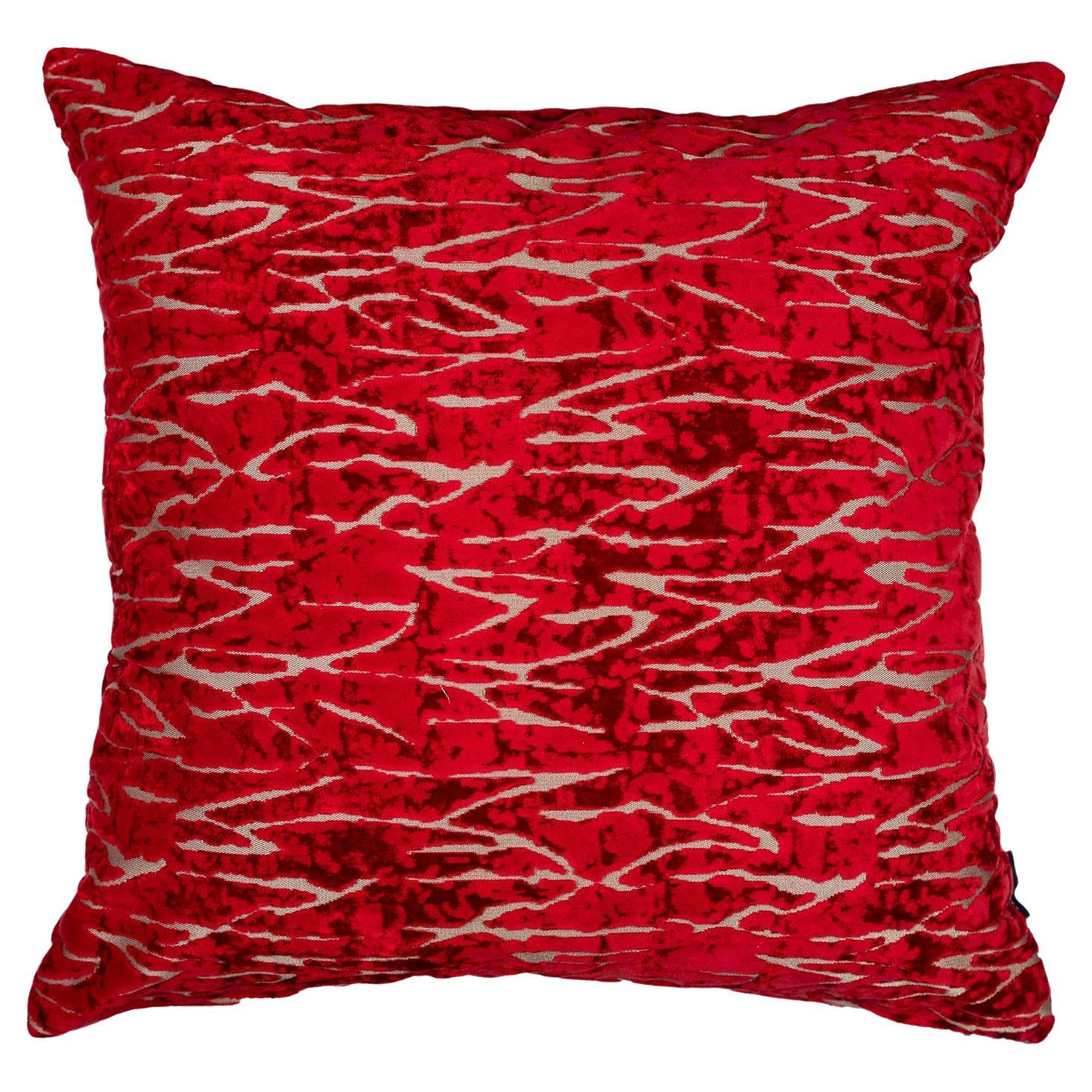 Red throw pillow in textured velvet- Red Coral- by Mar de Doce