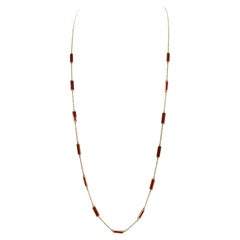 Red Coral Gem Yellow Gold Link Chain Necklace 23''