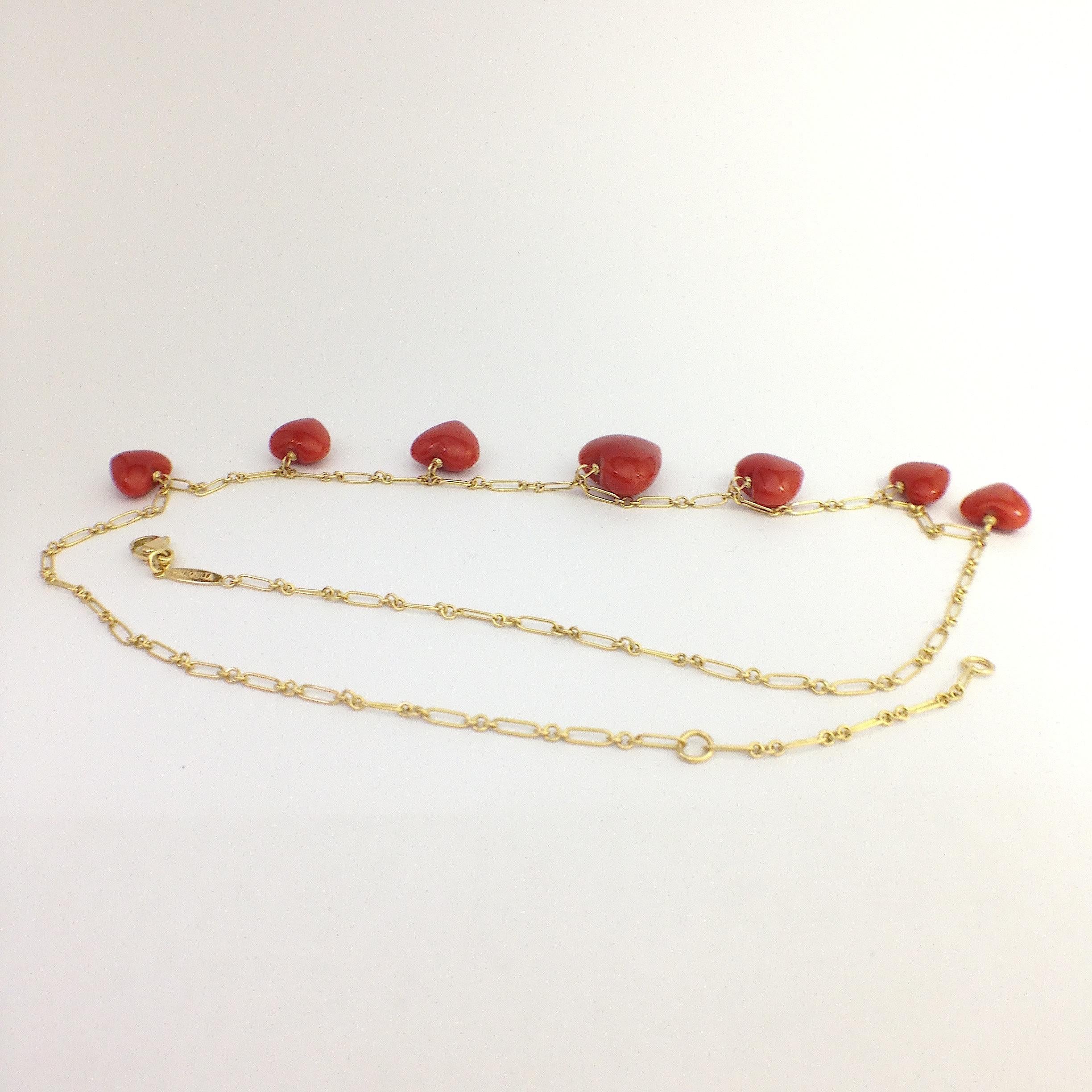 Petronilla Italian Natural Red Coral Heart Necklace Handmade 18 Karat Gold 4