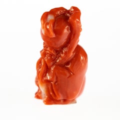 Red Coral Man Hand Carved Asian Art Home Decor Taiwan Statue Sculpture