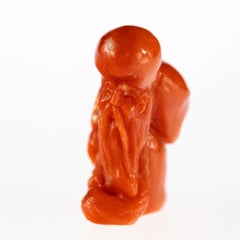 Red Coral Man Hand Carved Asian Art Home Decor Taiwan Statue Sculpture