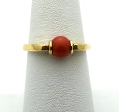 Red coral modern ring 18KT gold undyed natural red coral