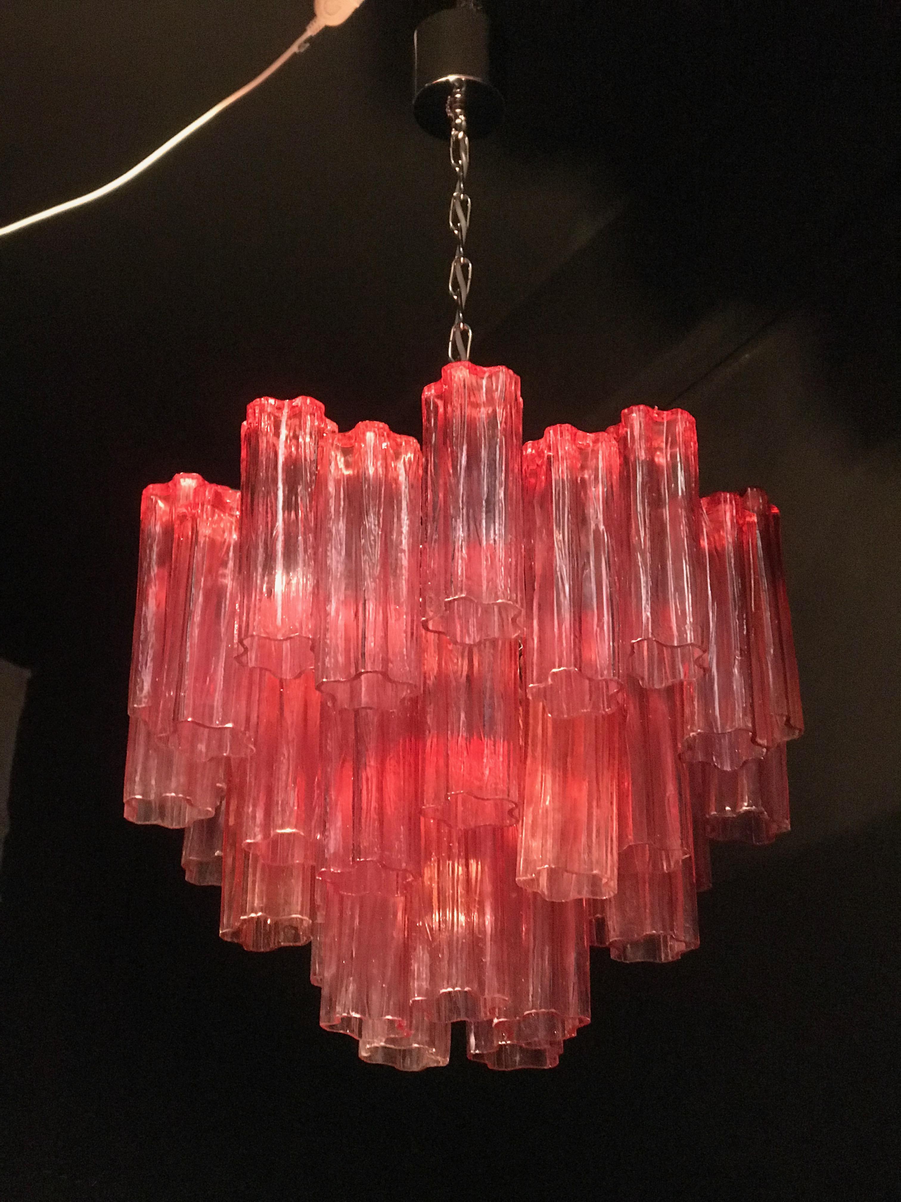 Lampadario Tronchi in vetro di Murano color corallo rosso, 1970