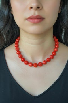 Collar de Coral Rojo Tamaño Bola 11mm a 12mm Oro