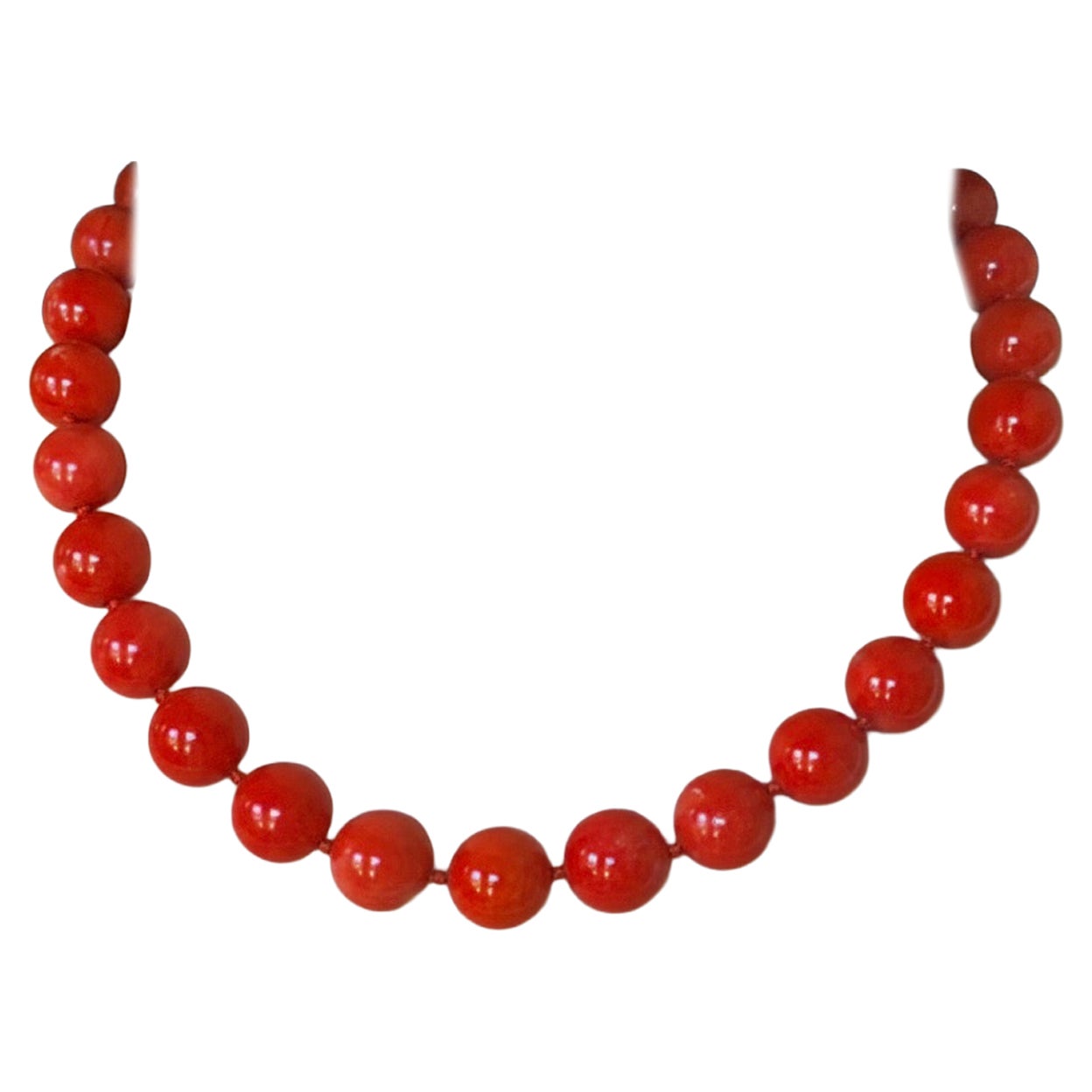 Collana moderna in oro giallo 14k con perline di corallo, 11,2-12,4 mm, USA