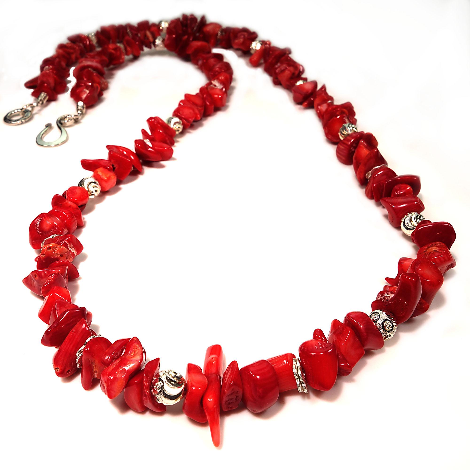 Artisan AJD 27 Inch Red Coral Necklace with Silver accents