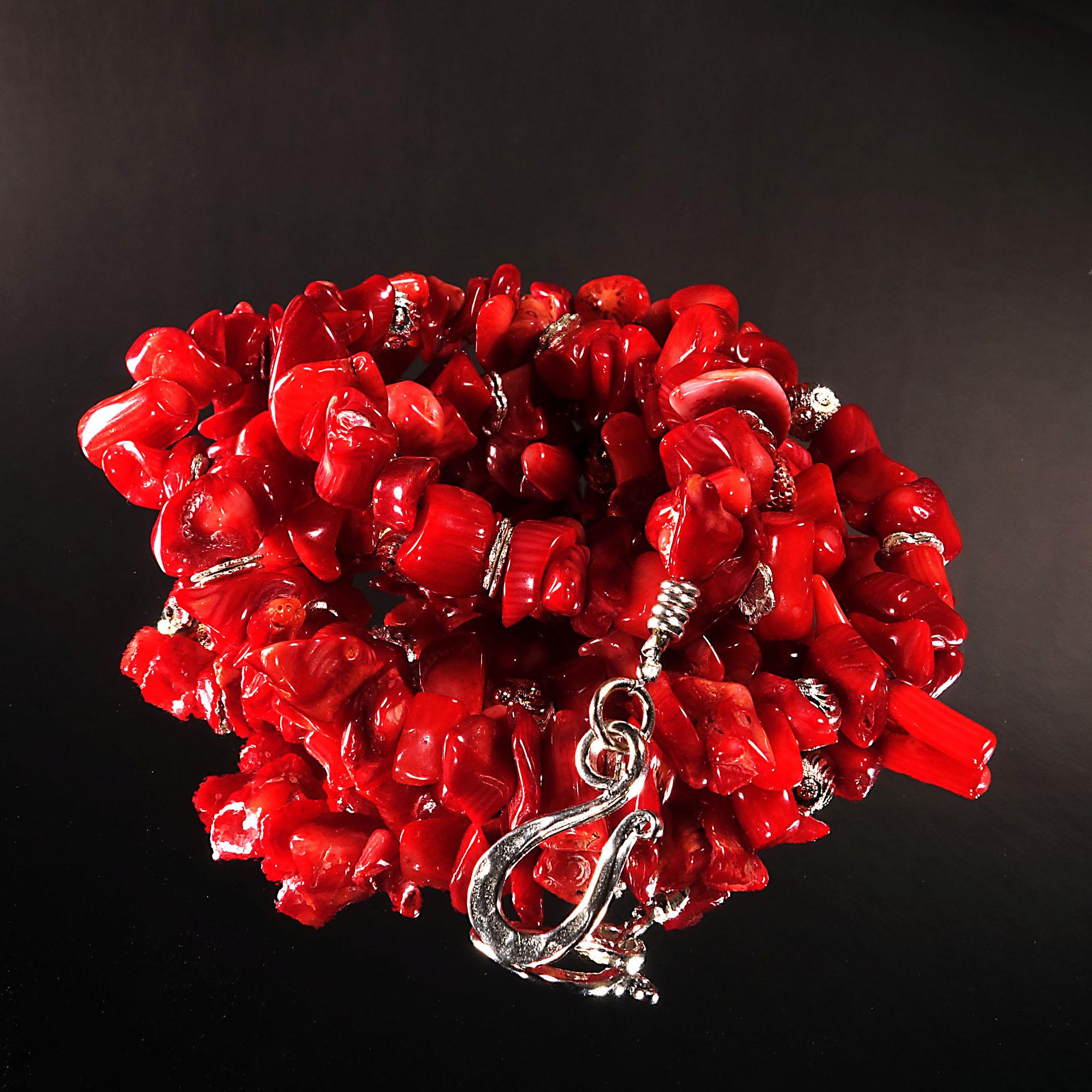 AJD 27 Inch Red Coral Necklace with Silver accents In New Condition In Raleigh, NC