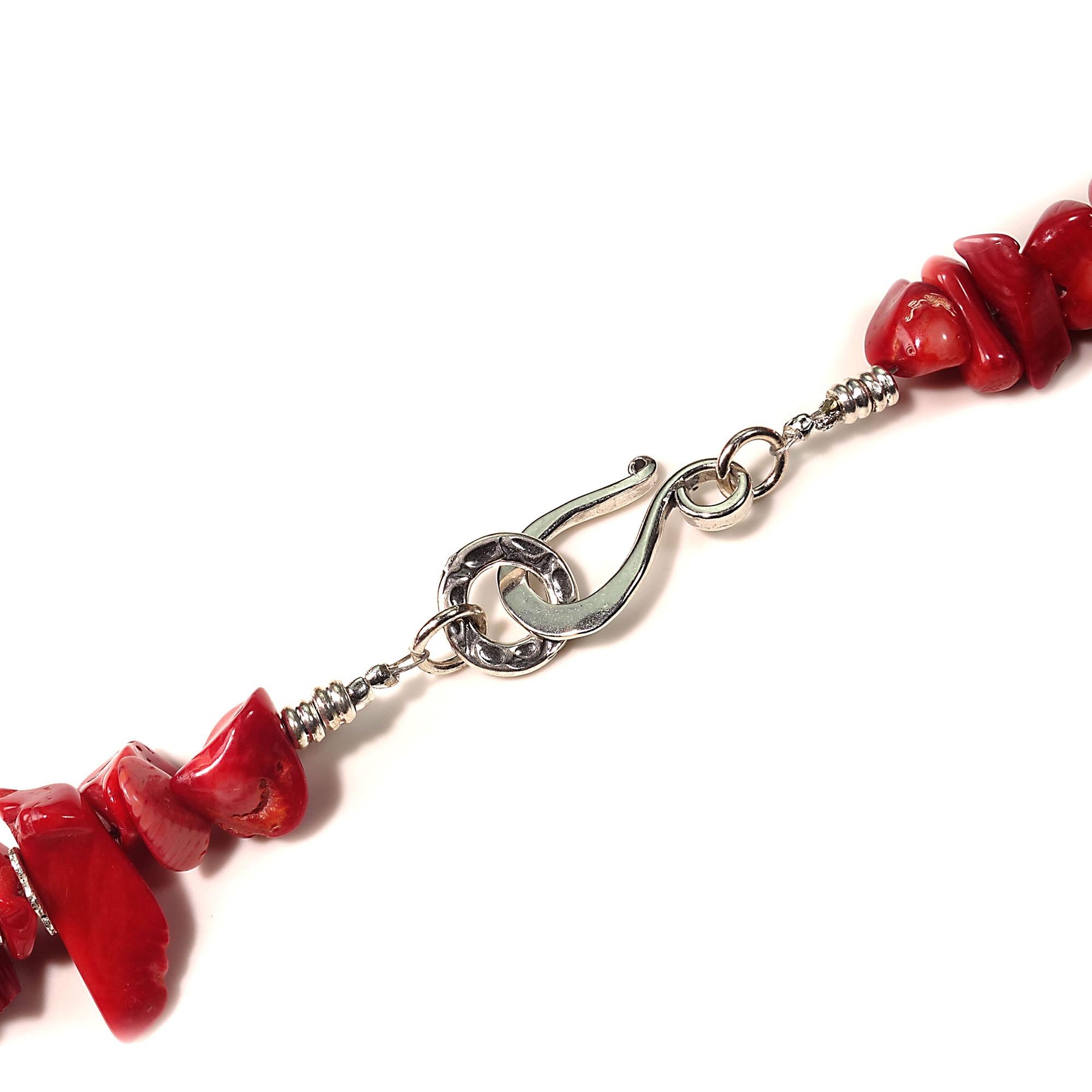 Women's or Men's AJD 27 Inch Red Coral Necklace with Silver accents