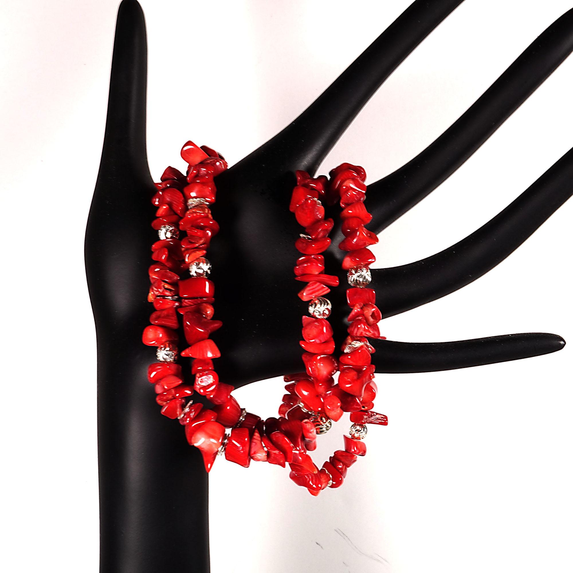 AJD 27 Inch Red Coral Necklace with Silver accents 2