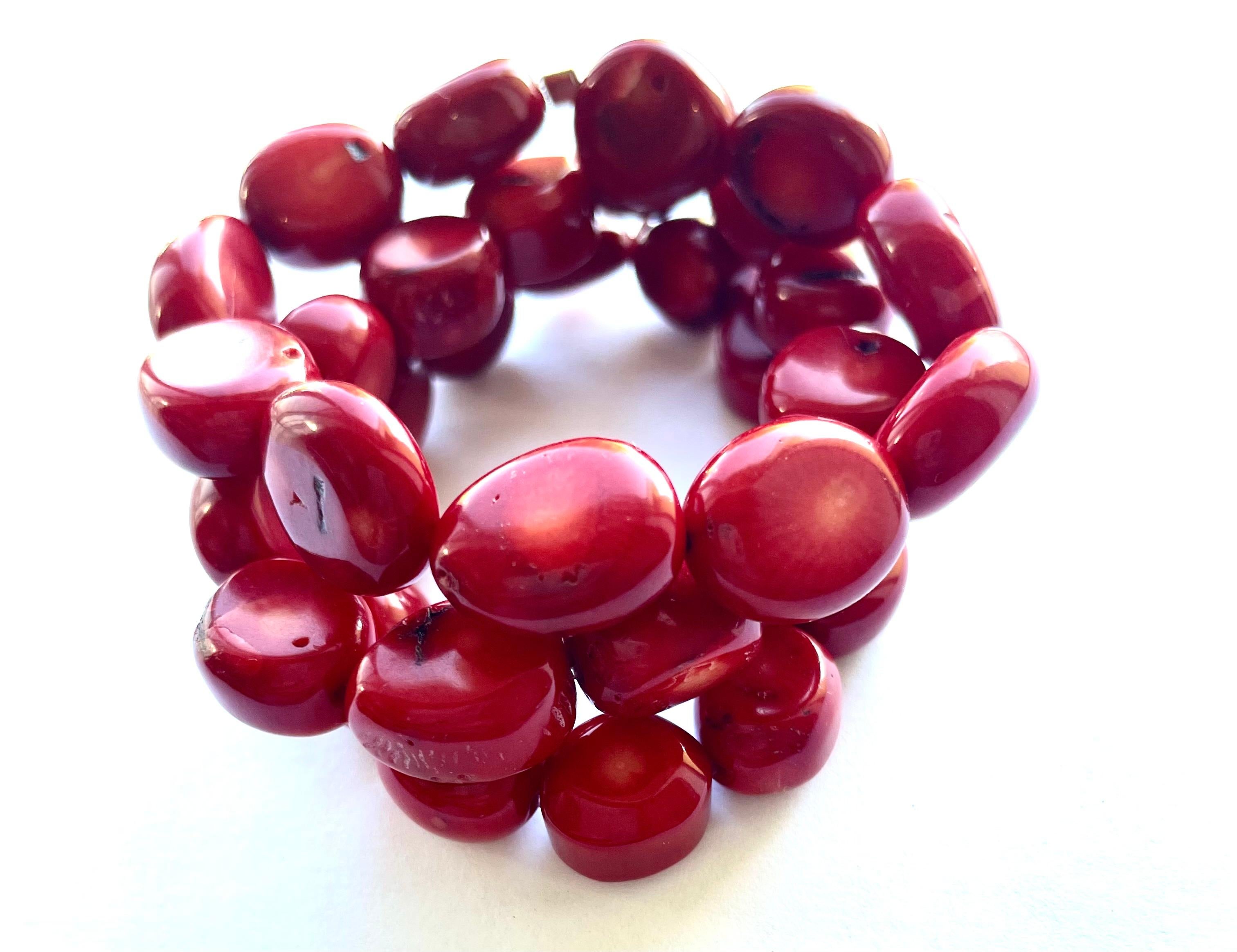 Bead Red Coral Nugget Bracelet For Sale