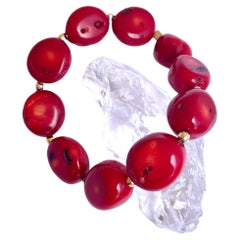 Red Coral Nuggets with Yellow Gold Bracelet