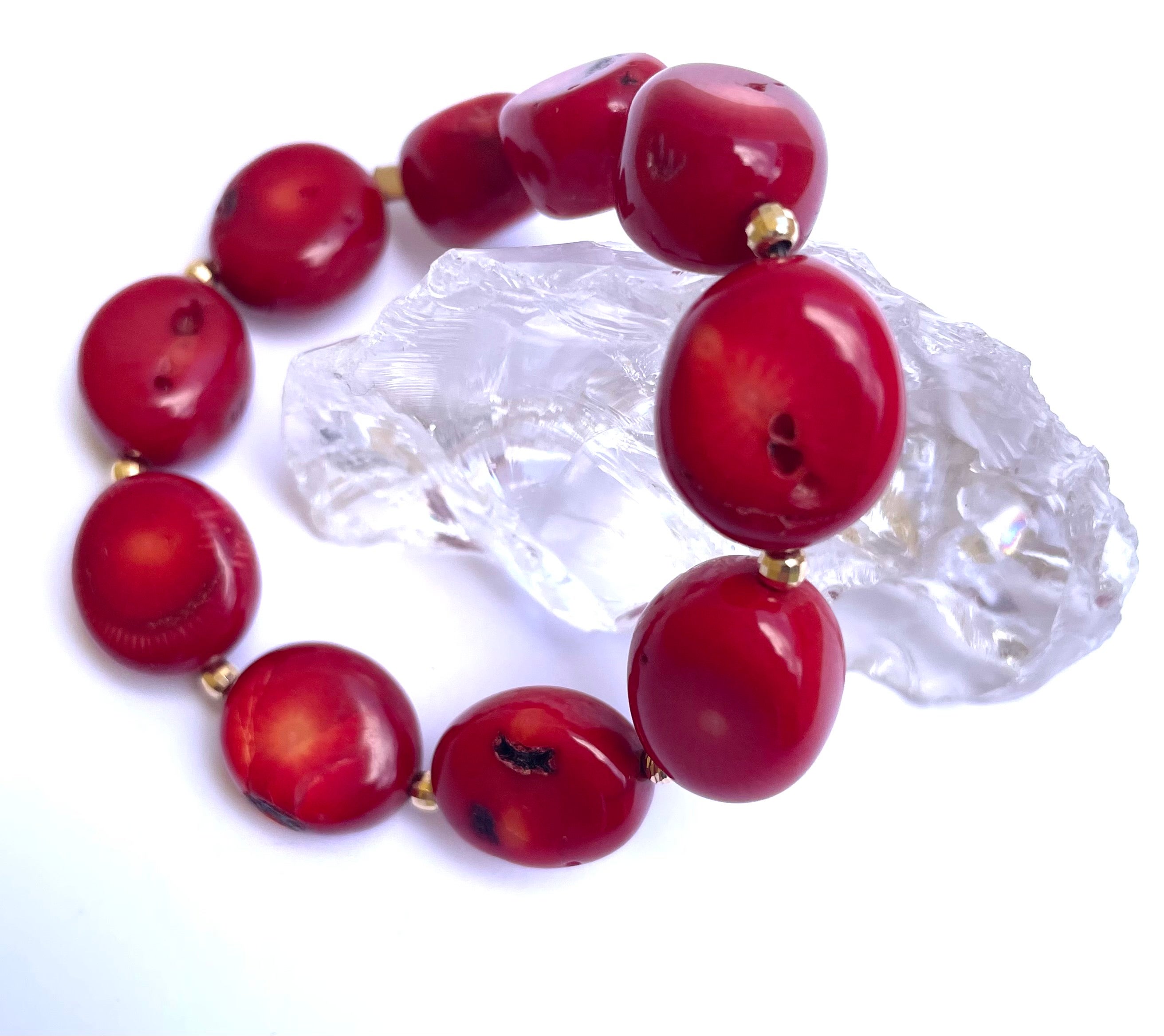 Red Coral Nuggets with Yellow Gold Bracelet For Sale at 1stDibs