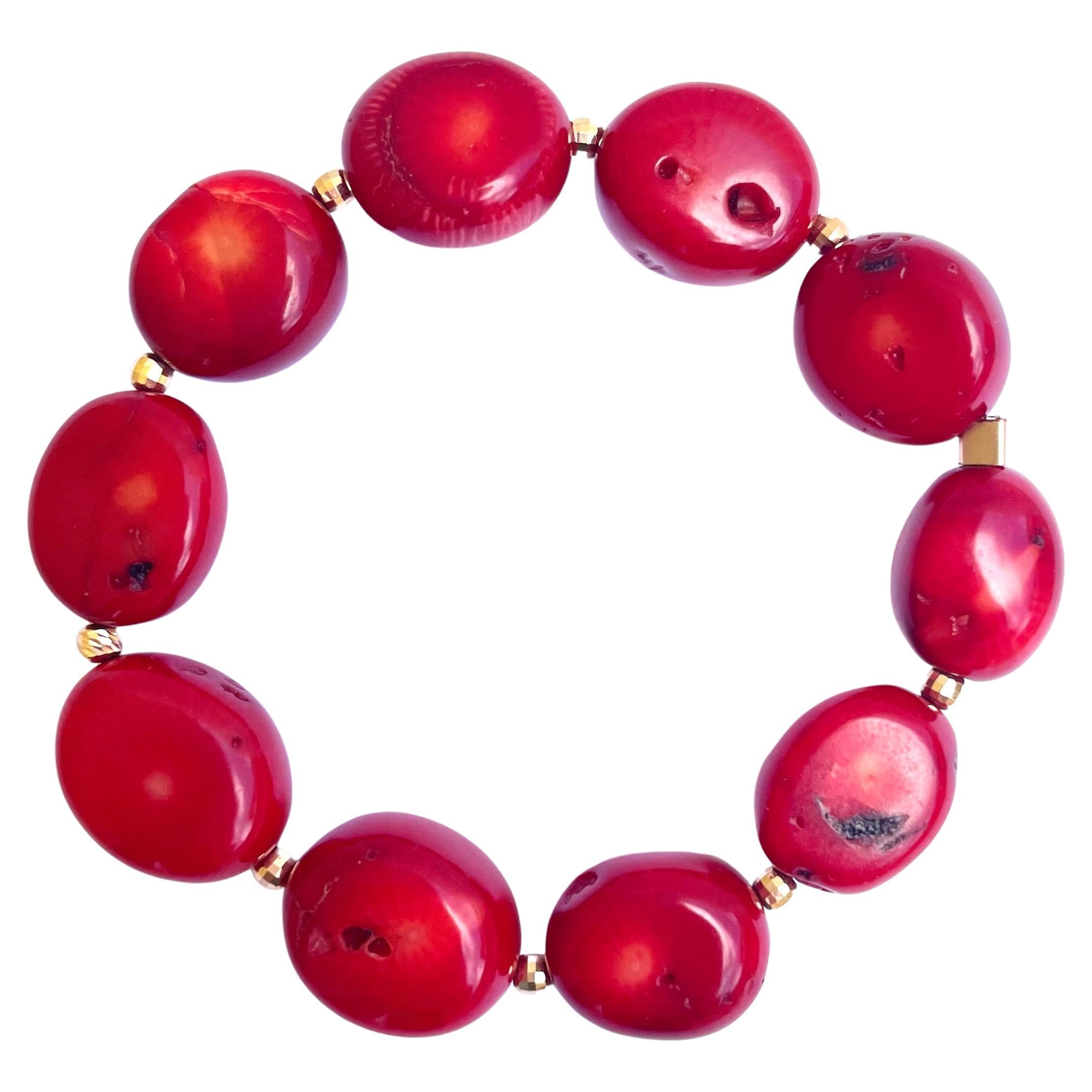 Red Coral Nuggets with Yellow Gold Bracelet