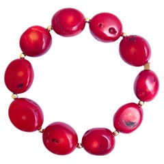 Red Coral Nuggets with Yellow Gold Bracelet