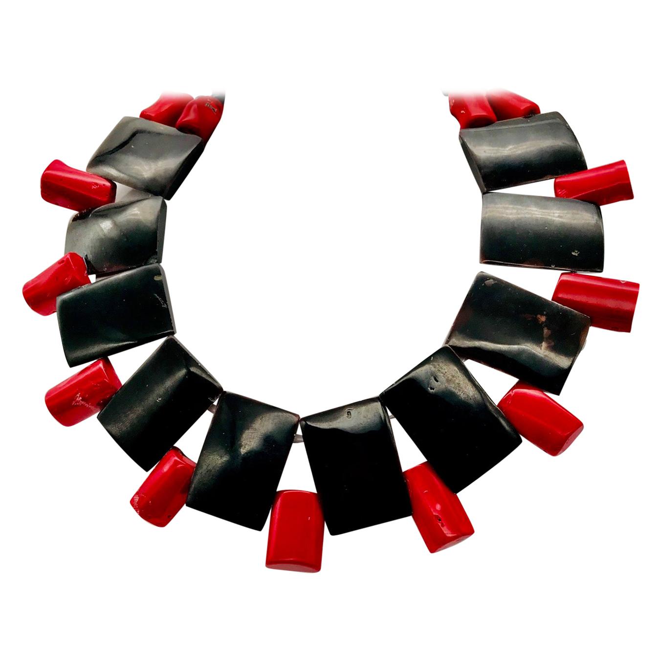 Red Coral , Pacific Pinna, Chocker , Statement Necklace, by Sylvia Gottwald For Sale