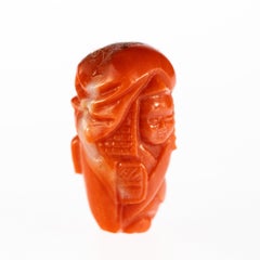 Red Coral Peasant Hand Carved Asian Art Home Decor Taiwan Statue Sculpture