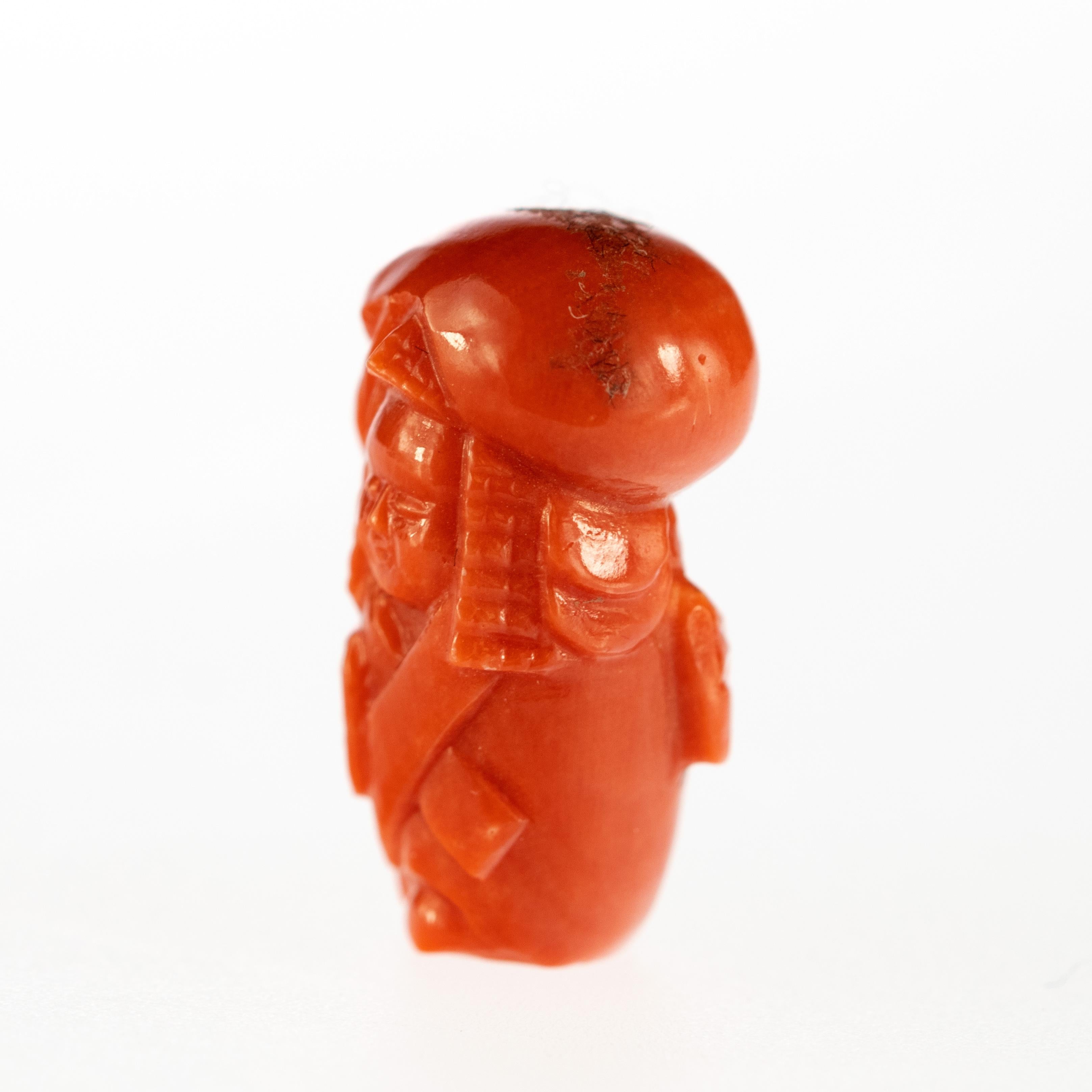 Taiwanese Red Coral Peasant Hand Carved Asian Art Home Decor Taiwan Statue Sculpture For Sale