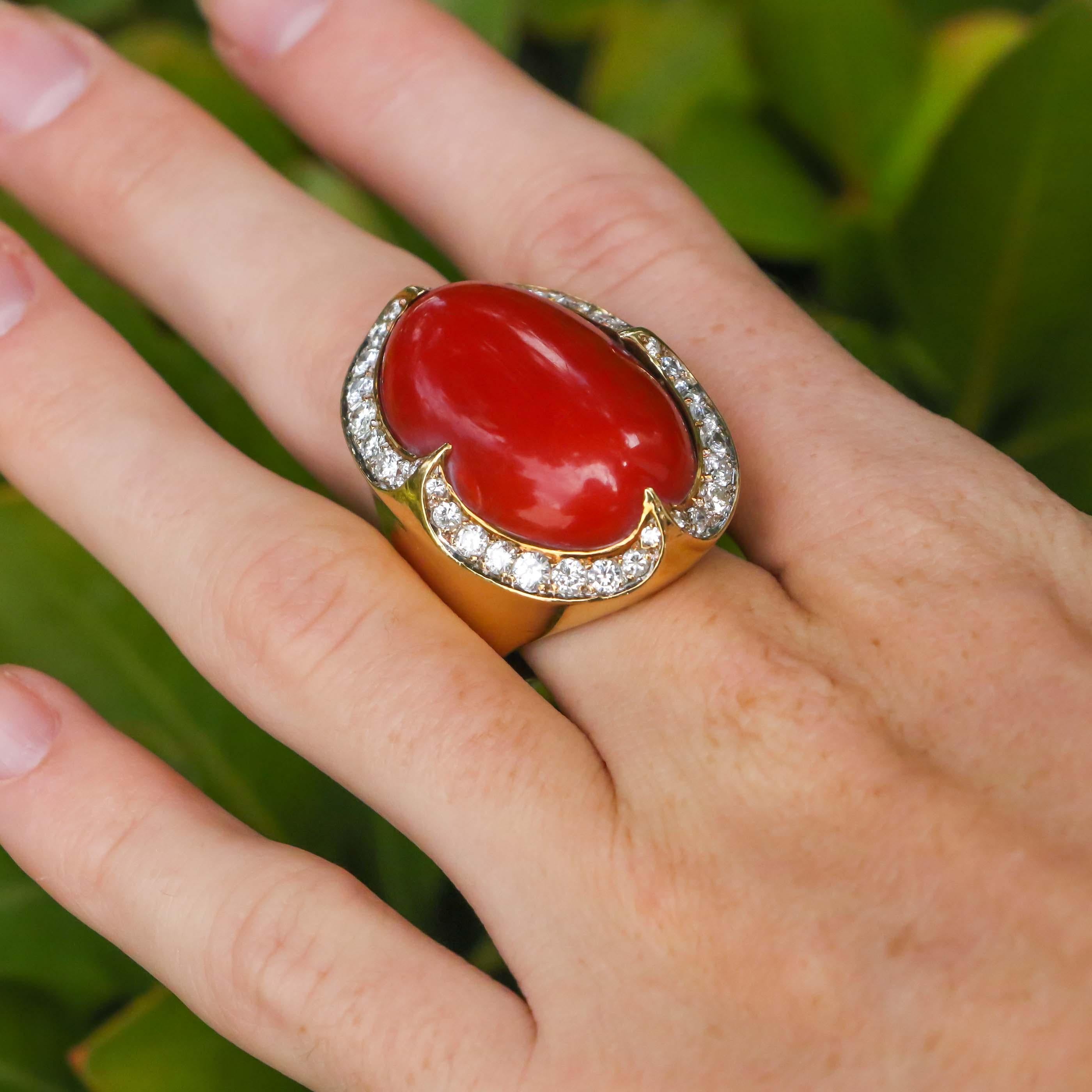 Cabochon Red Coral Ring