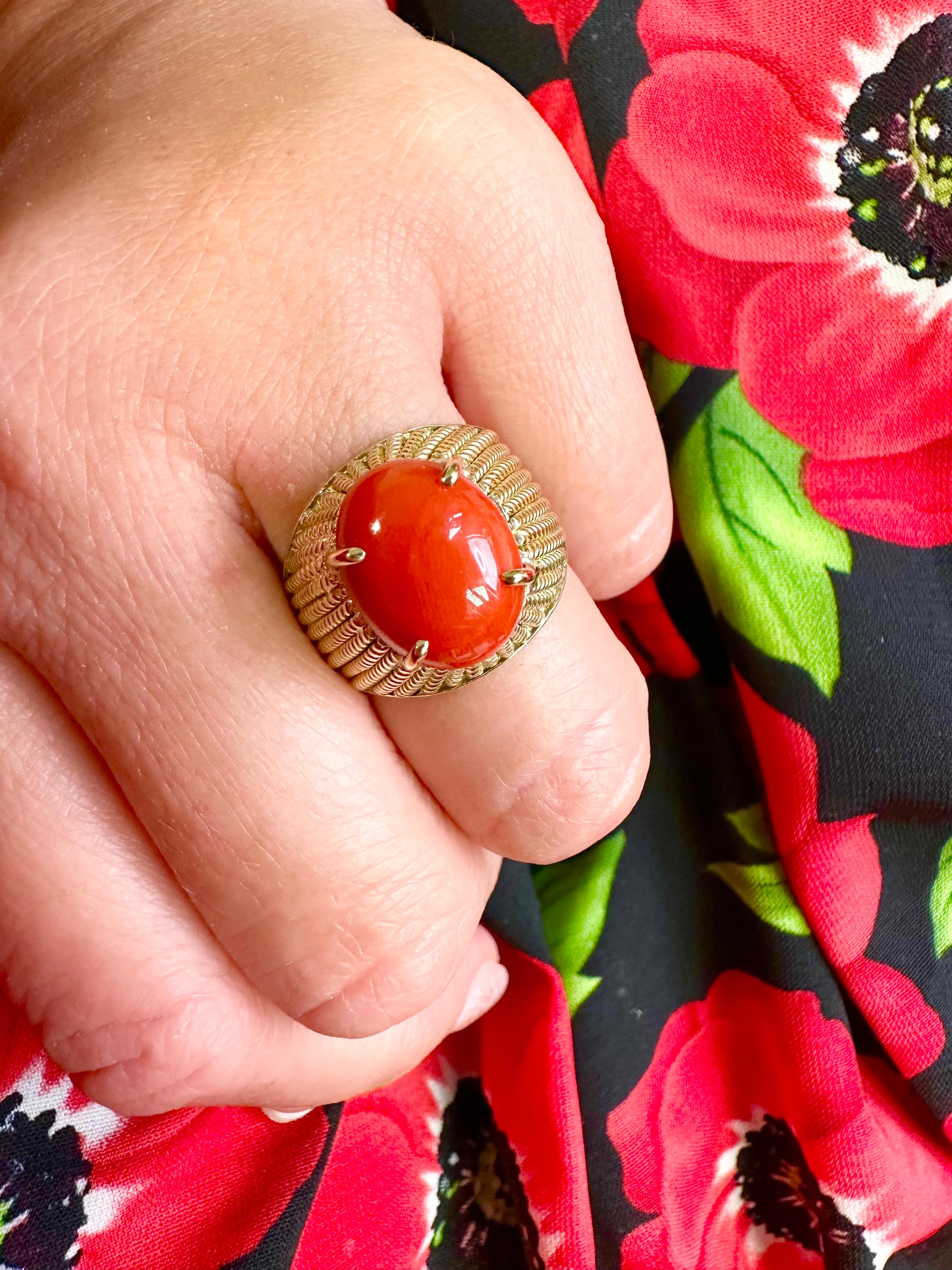 Roter Korallenring VERGANO Nachlass SELTEN FIND undyed maßgefertigt Ring mit großer Koralle 18KT 3