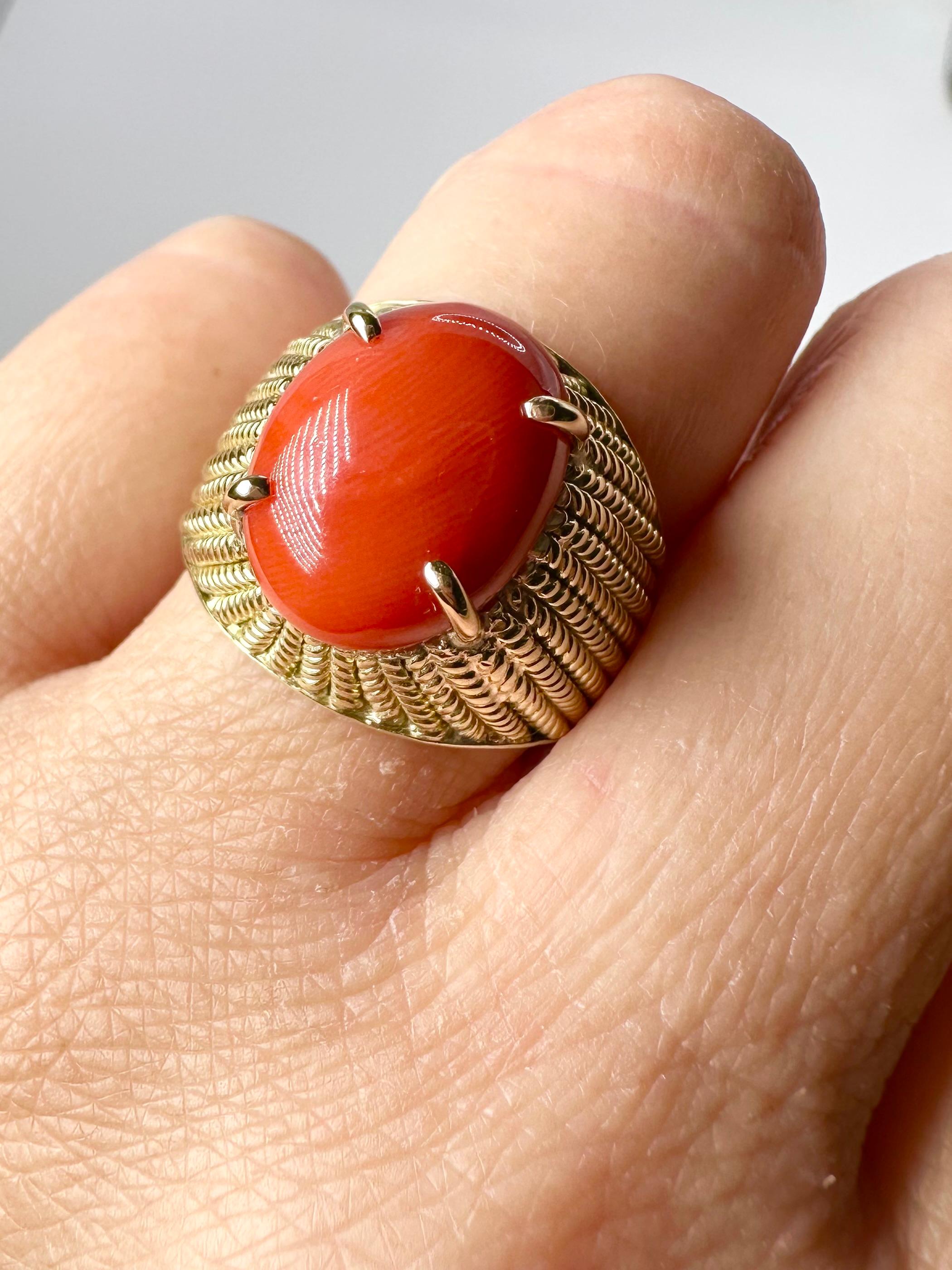 Roter Korallenring VERGANO Nachlass SELTEN FIND undyed maßgefertigt Ring mit großer Koralle 18KT 1