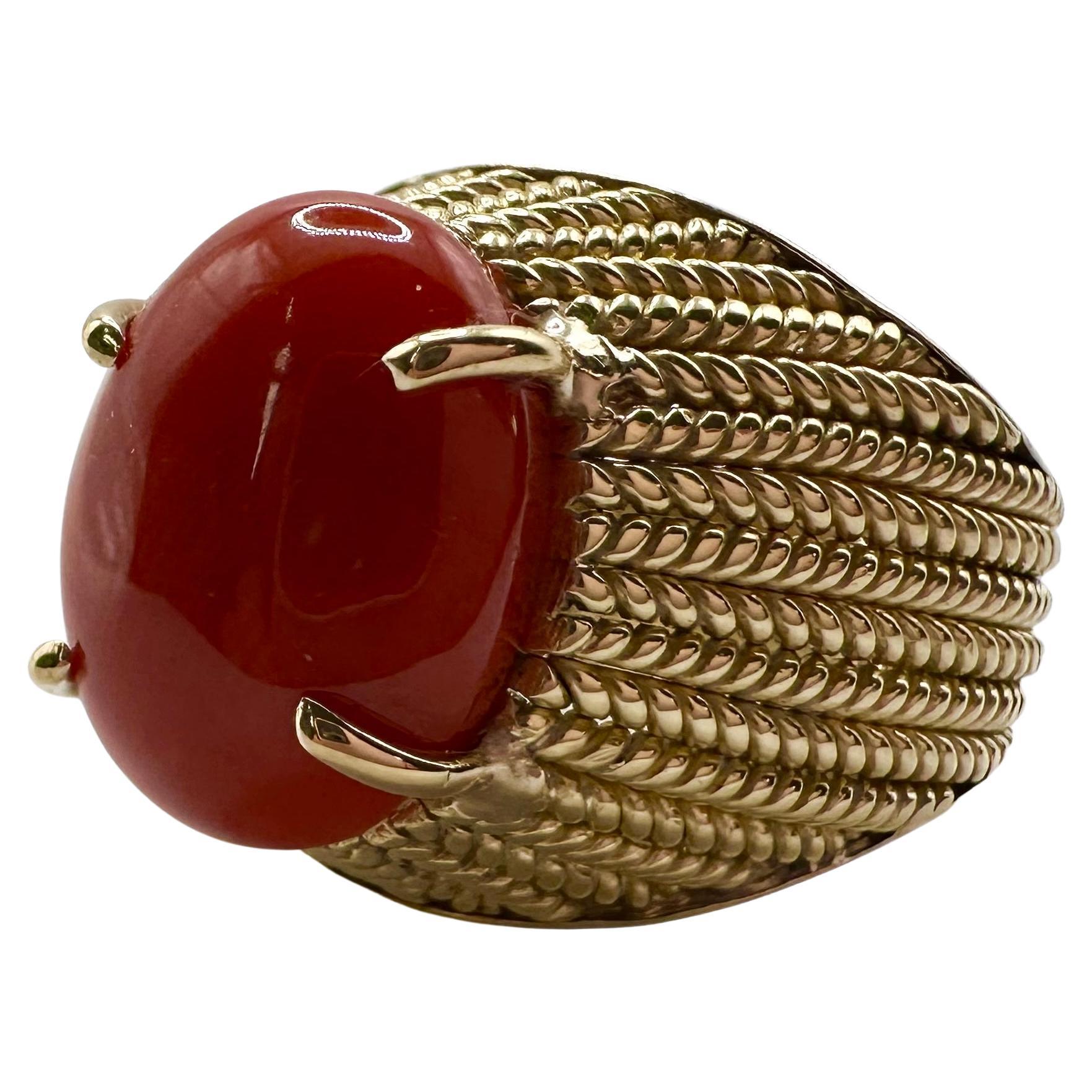 Jewelryonclick Real 5 Carat Red Coral Gold Plated Ring for Men Prong Style  in Size 5,6,7,8,9,10,11,12,13|Amazon.com