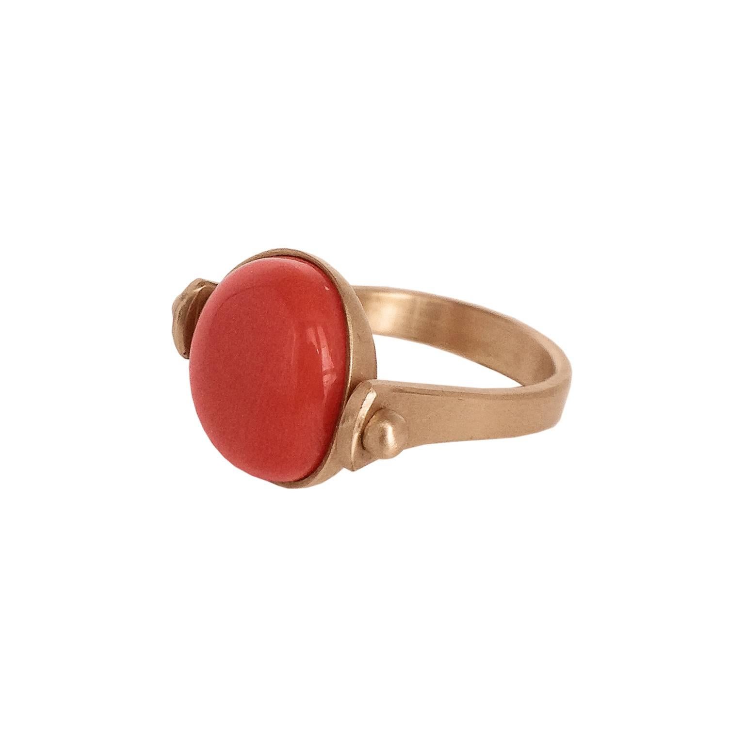 Red Coral Roman Style Pink Gold Reversible Ring