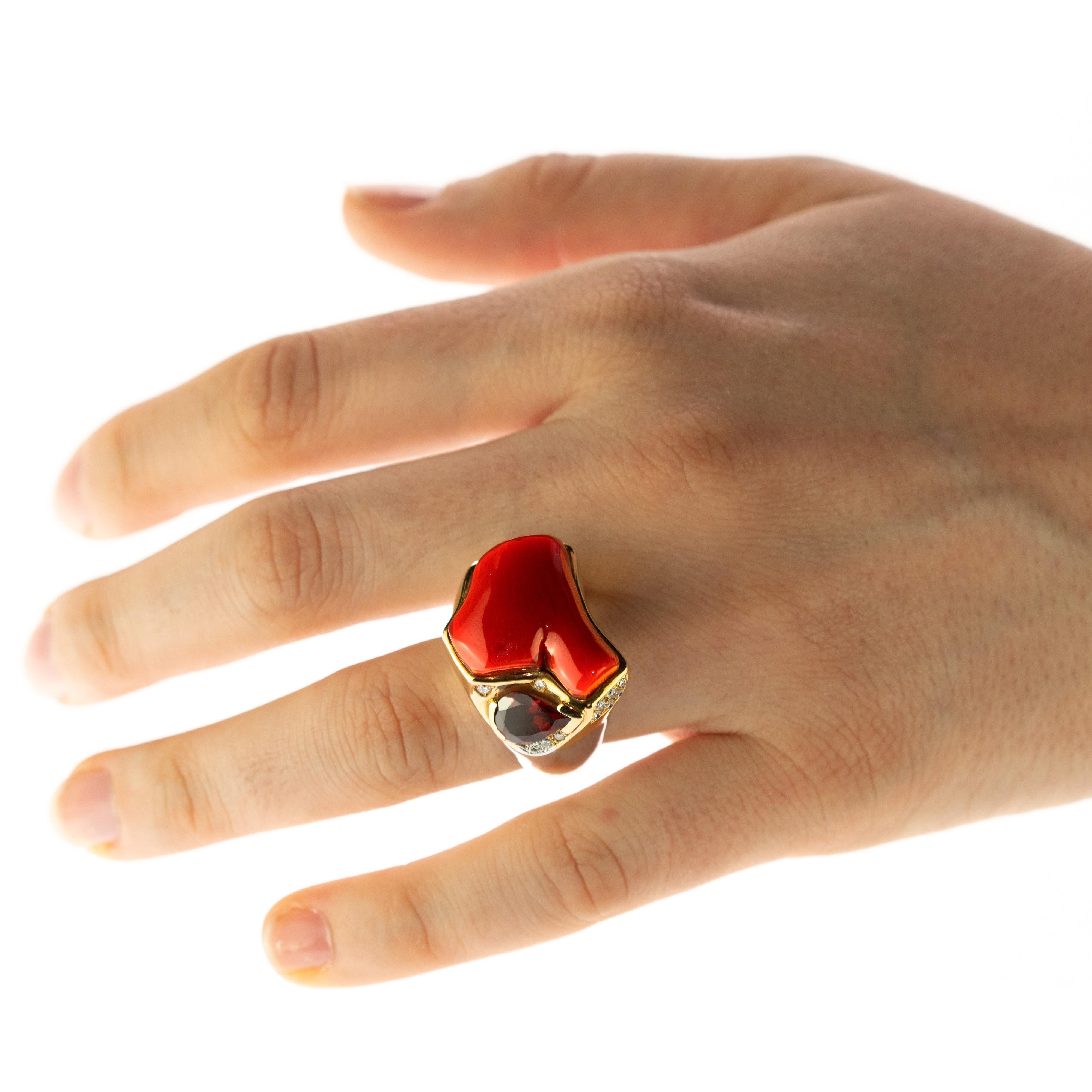 coral and ruby ring