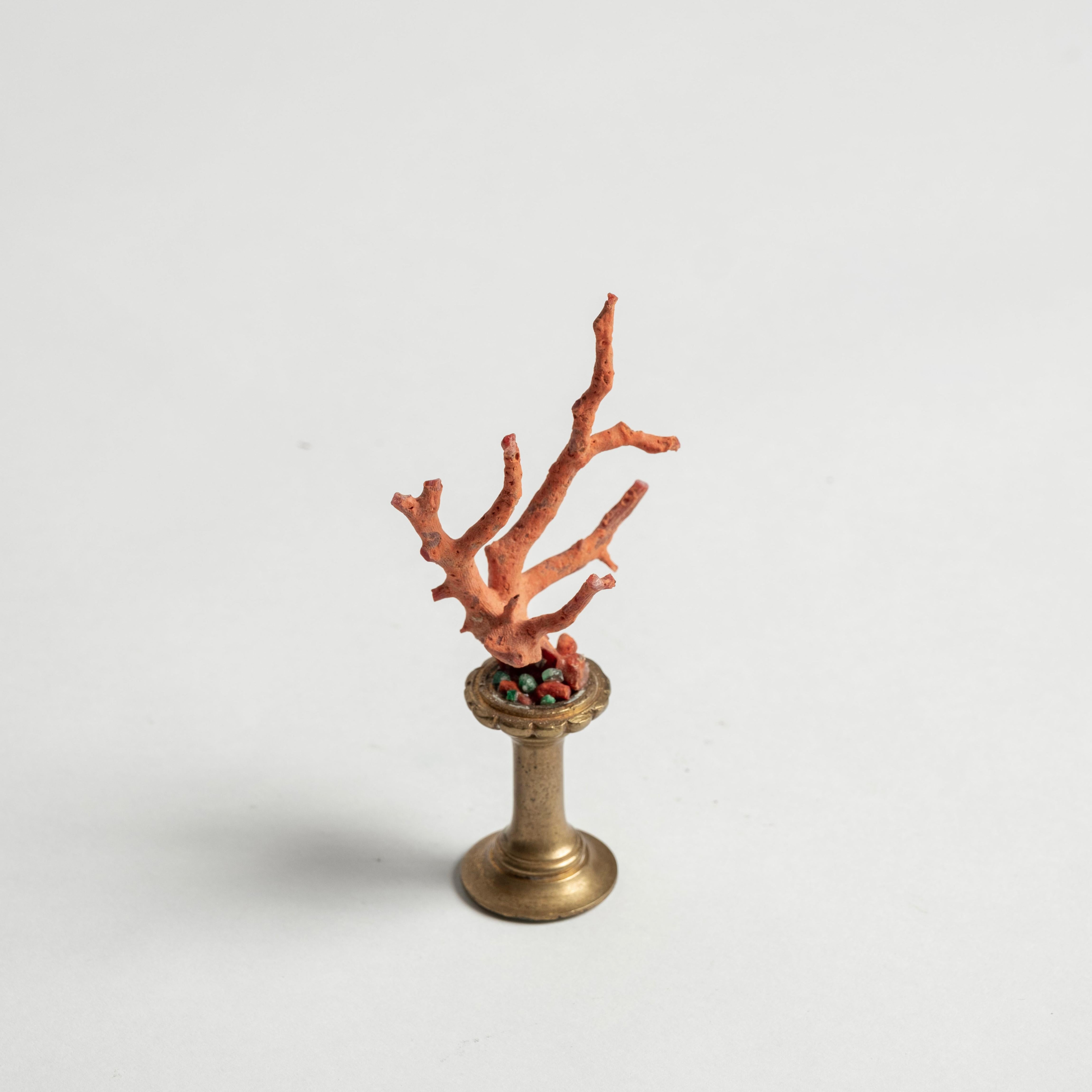 Ein roter Korallenzweig und natürliche Smaragde sind auf ein französisches Bronze-Doré-Fragment aus dem 19. Ein schönes Kunstobjekt für Ihre Sammlung oder Ihren Schrank.

In der Renaissance wurden Kabinette der Kunst und der Neugier für die