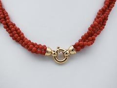 Red Coral Torchon Necklace with 18 Karat Yellow Gold Closure