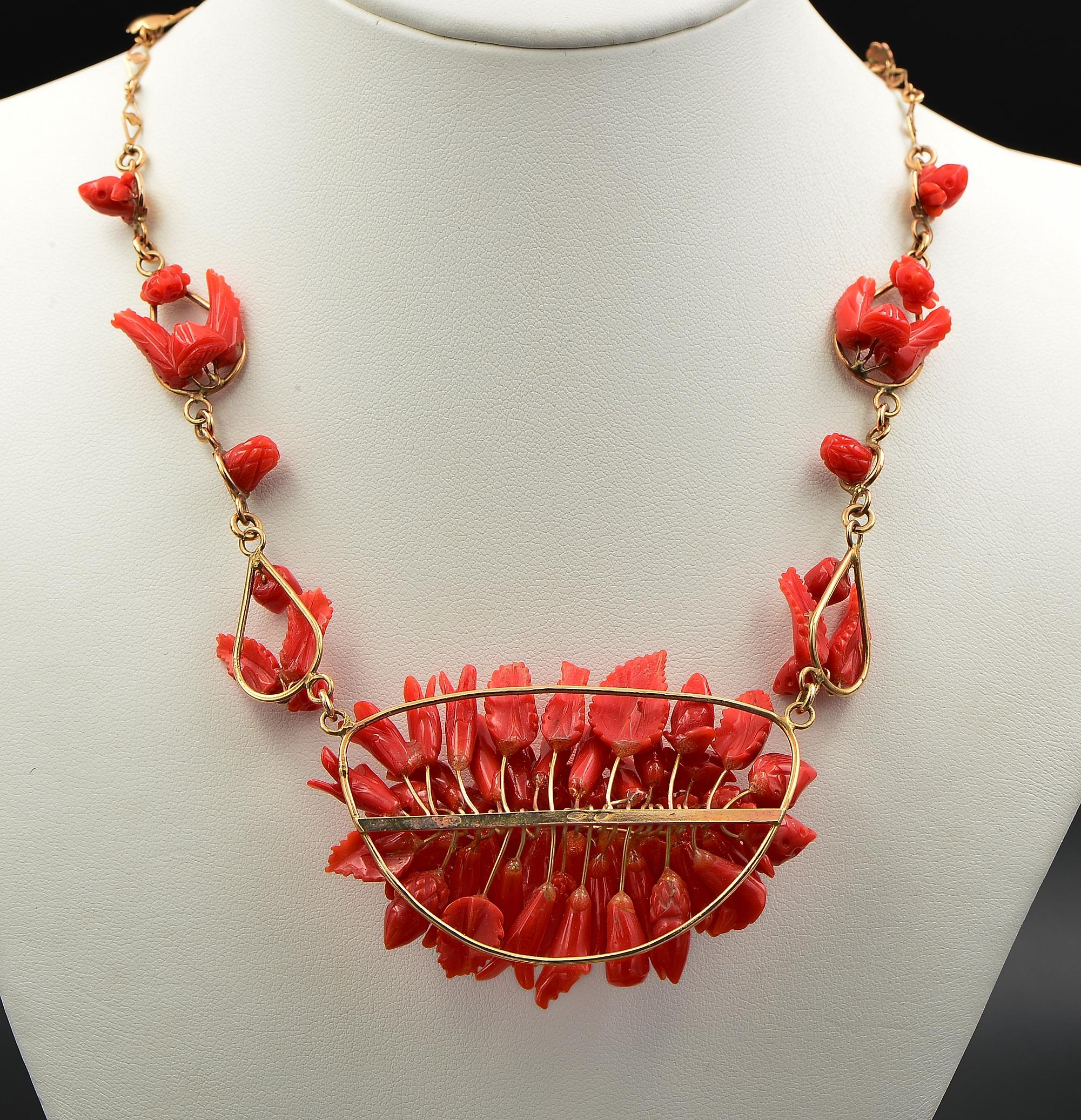 Red Coral Tutti Frutti Necklace Solid 9 KT Rose Gold For Sale 2