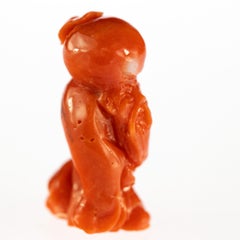 Red Coral Wise Man Hand Carved Asian Art Home Decor Taiwan Statue Sculpture