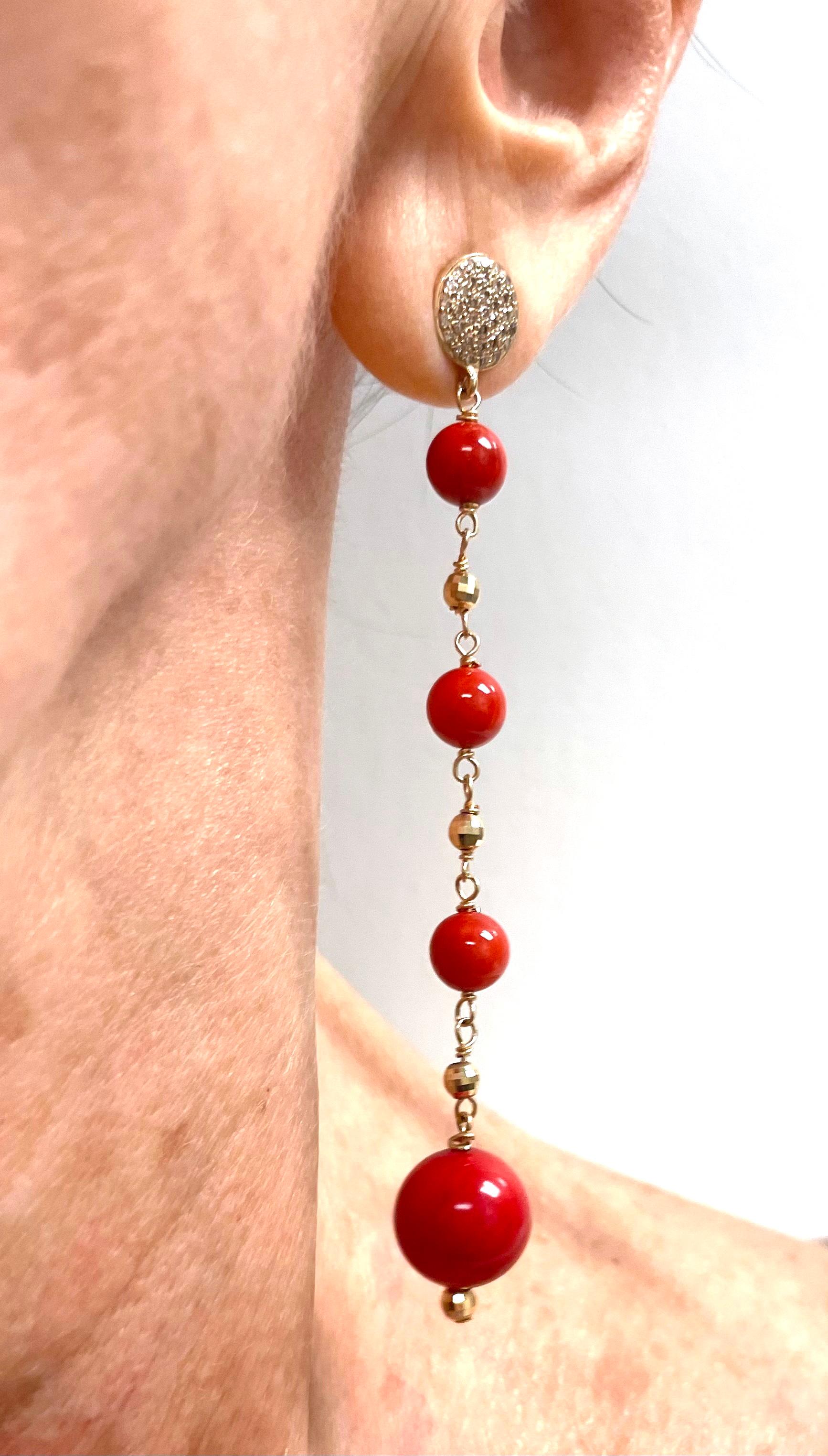 Red Coral with Pave Diamonds Paradizia Earrings For Sale 4