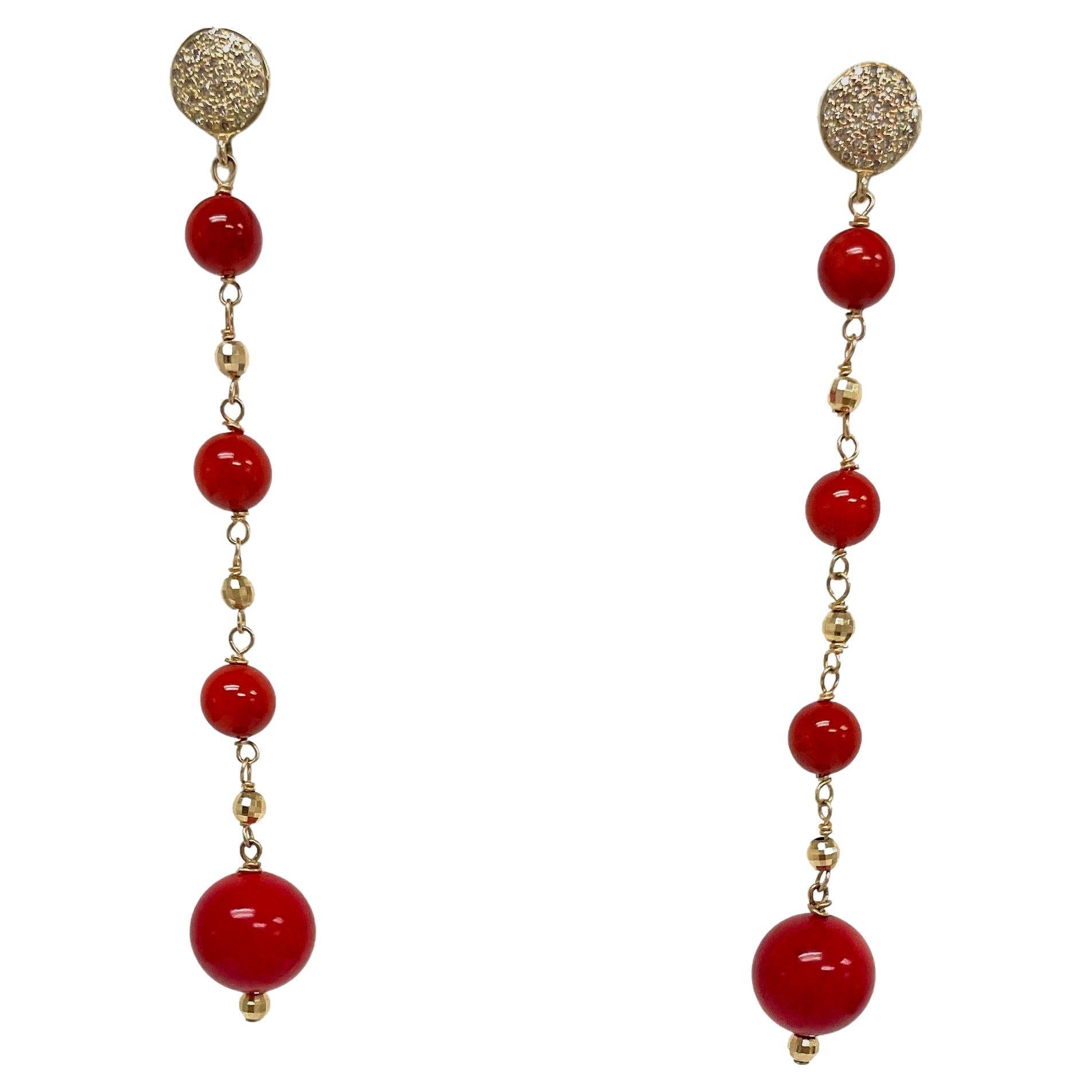 Boucles d'oreilles Paradizia en corail rouge et diamants pavés Pour femmes en vente