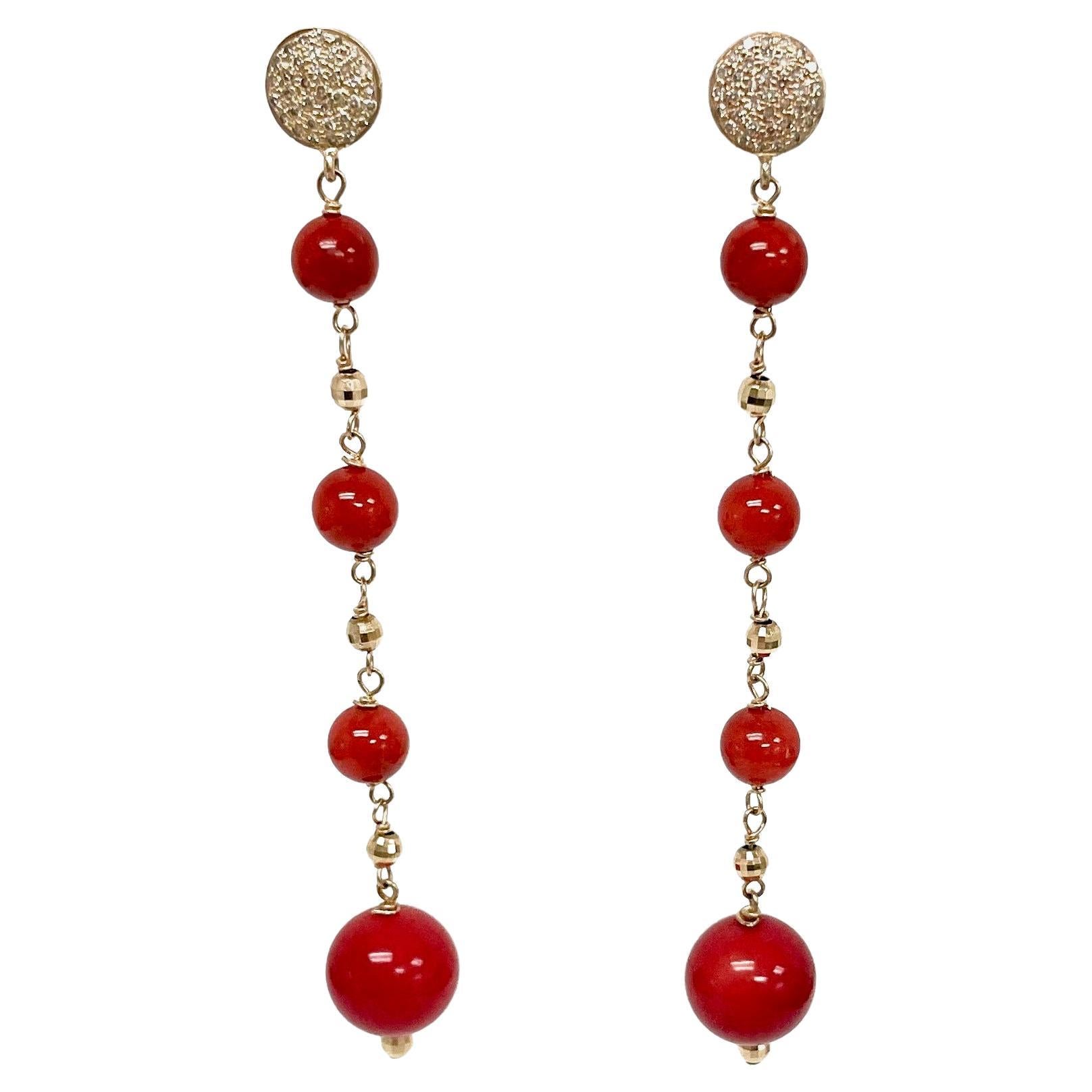 Red Coral with Pave Diamonds Paradizia Earrings For Sale 1