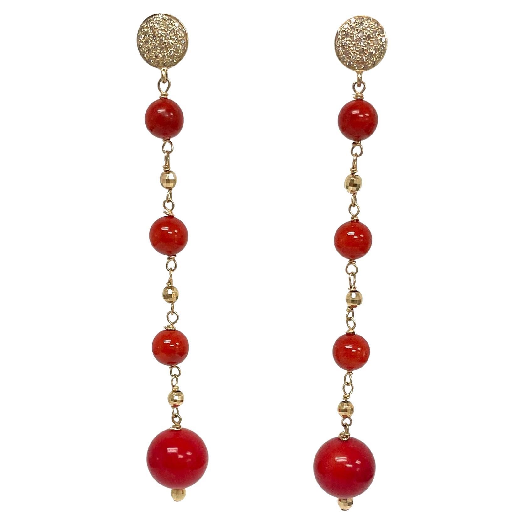 Red Coral with Pave Diamonds Paradizia Earrings For Sale