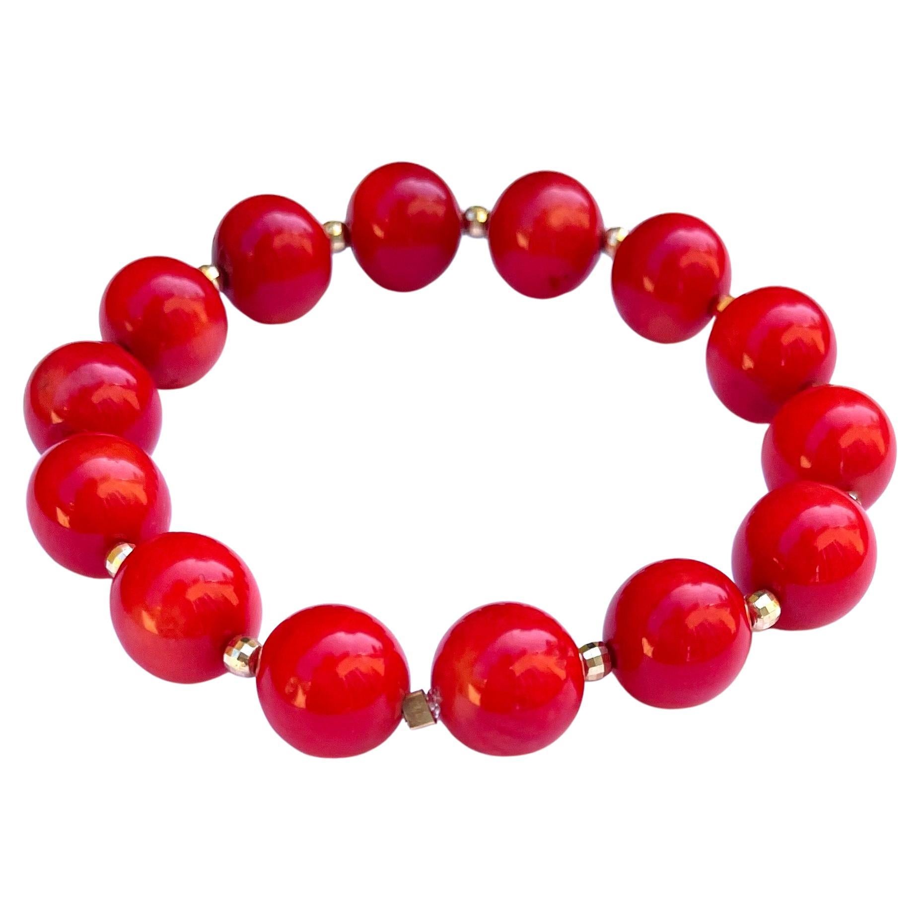 Artisan Red Coral with Yellow Gold Bracelet