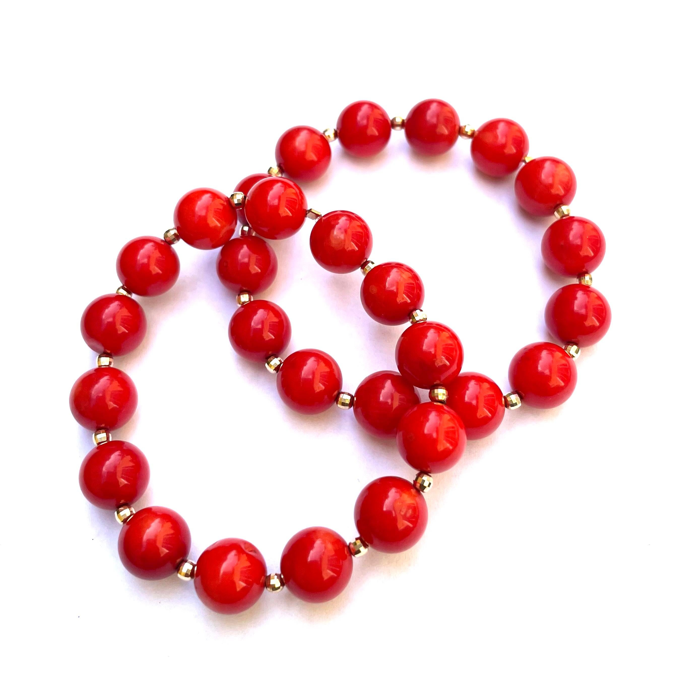 Women's Red Coral with Yellow Gold Bracelet