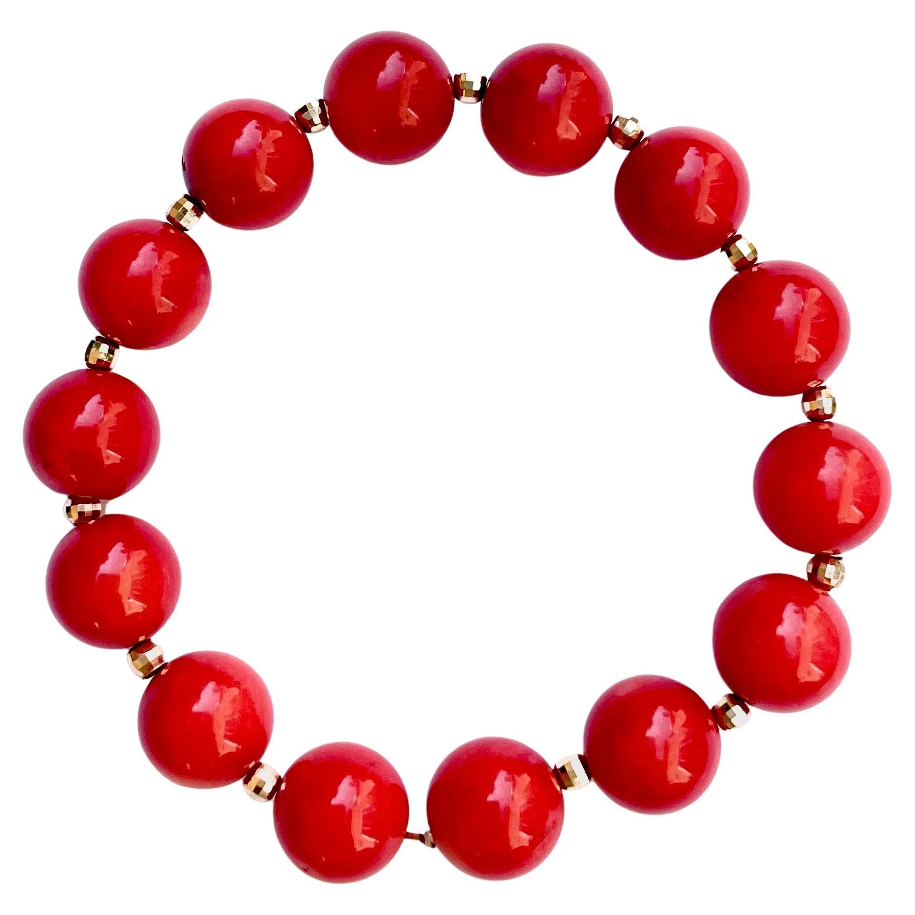 Red Coral with Yellow Gold Bracelet