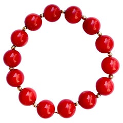 Red Coral with Yellow Gold Bracelet