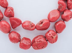 Collier multibrins en corail rouge, diamants, or rose et argent