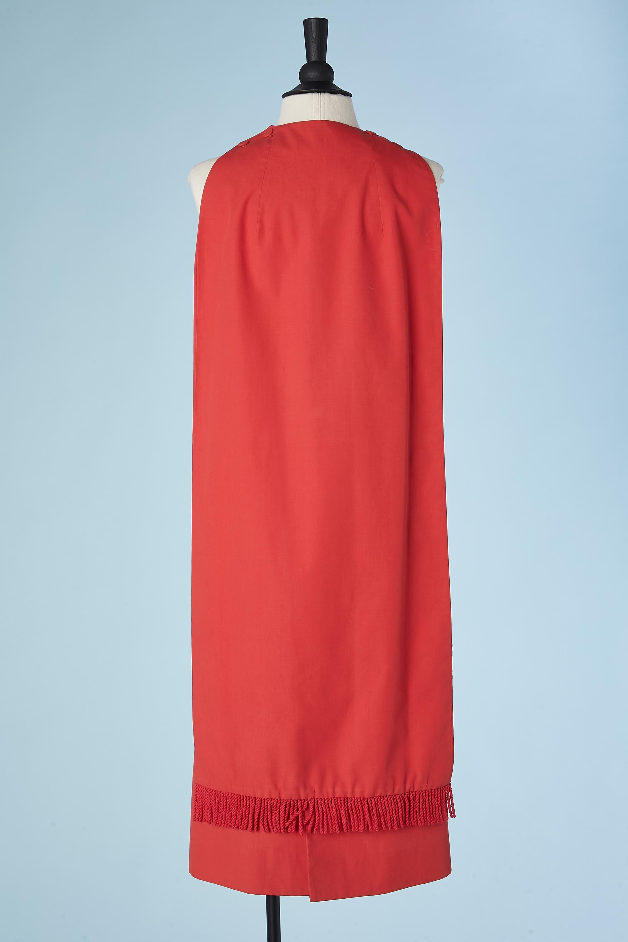 Women's Red cotton backless dress with detachable cape Jacques Heim Circa 1960's 