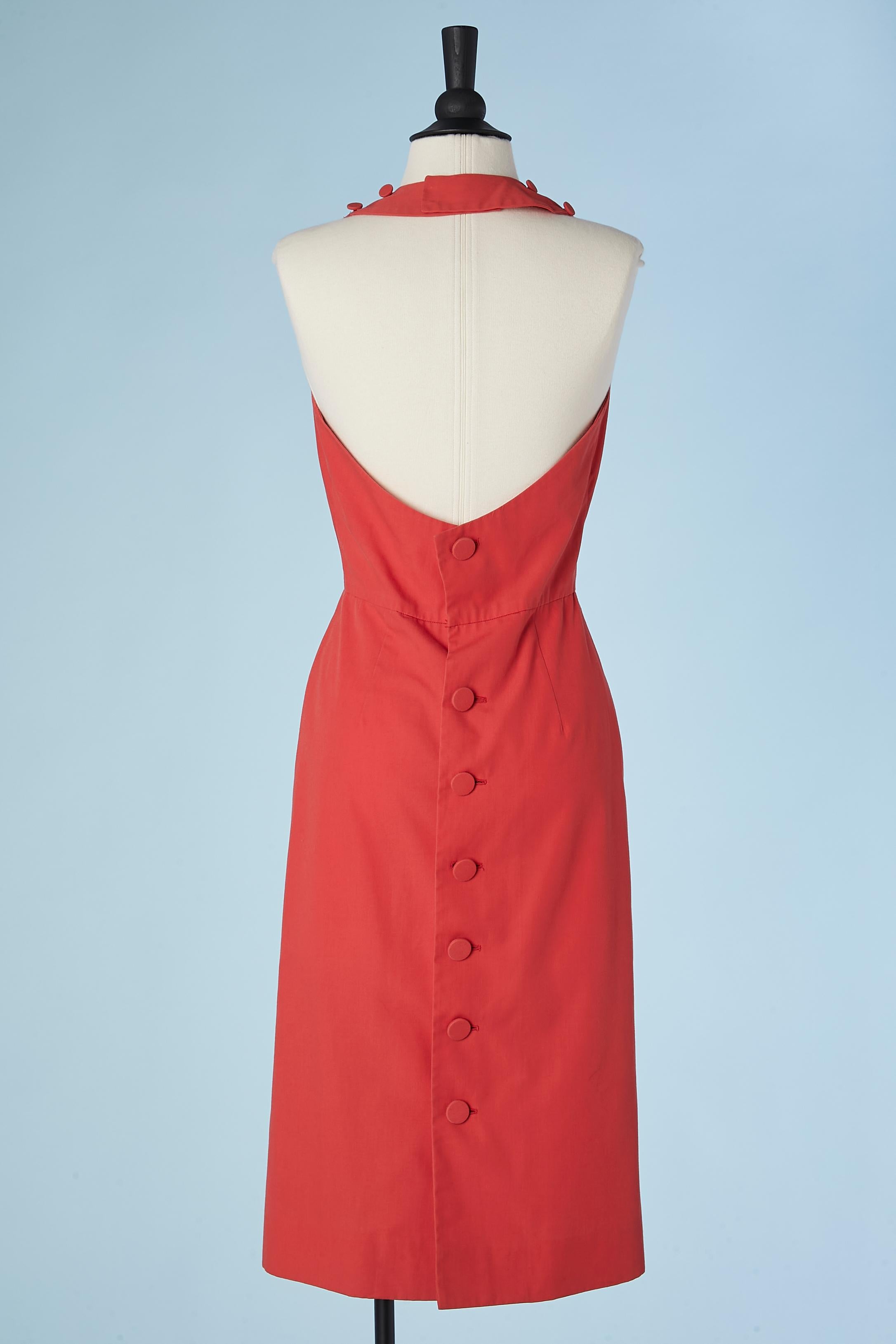 Red cotton backless dress with detachable cape Jacques Heim Circa 1960's  2