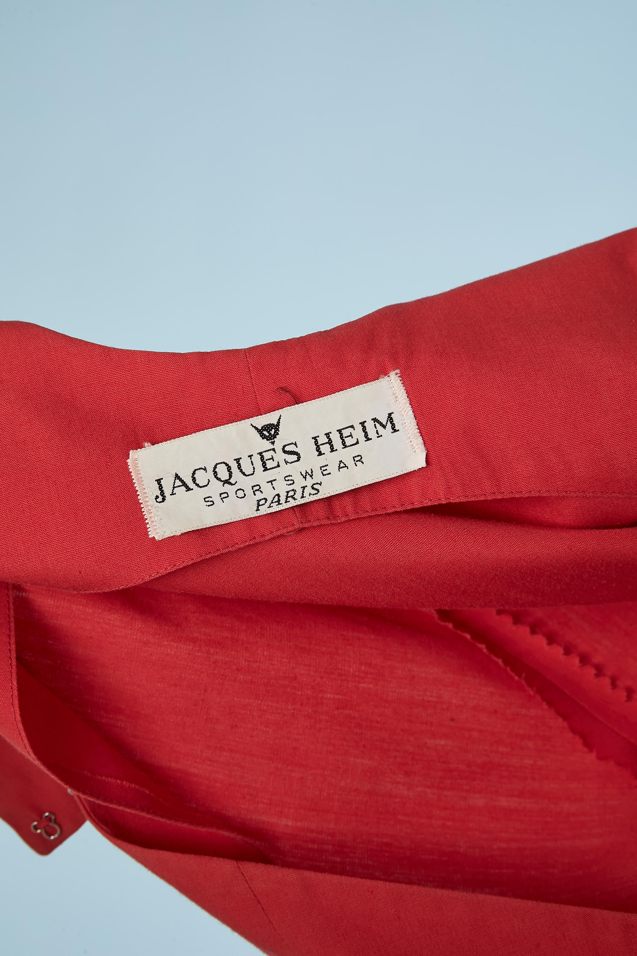 Red cotton backless dress with detachable cape Jacques Heim Circa 1960's  3