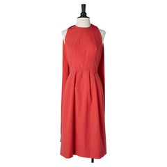 Robe dos nu en coton rouge avec cape détachable Jacques Heim Circa 1960's 