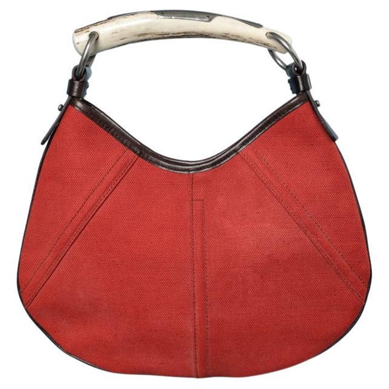 Red cotton canevas Mombassa bag with handle imitation horn Yves Saint