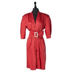 Red cotton dress with belt THIERRY MUGLER